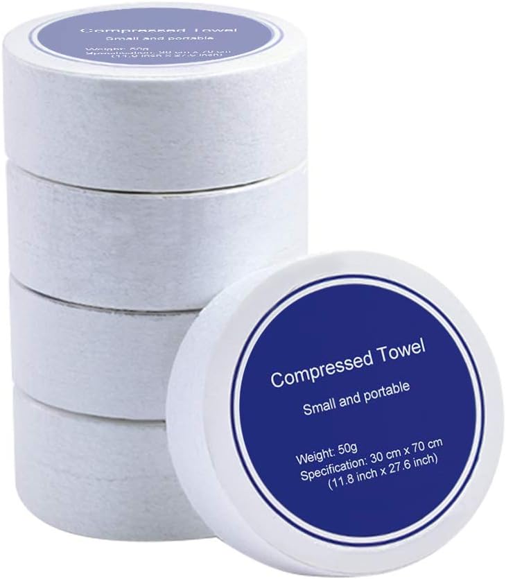 BonShine Compressed Towel 5PC Reusable Compressed Bath Towels Tablets, 100% Cotton Disposable Washcloth for Travel Businesstrip Home, Compact Towel, 30cm x 70cm