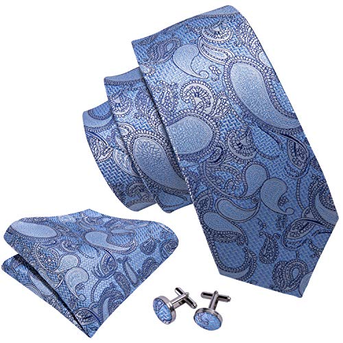 Image of Barry.Wang Paisley Tie Fashion Set Hanky Cufflinks Neckties for Men Woven Silk