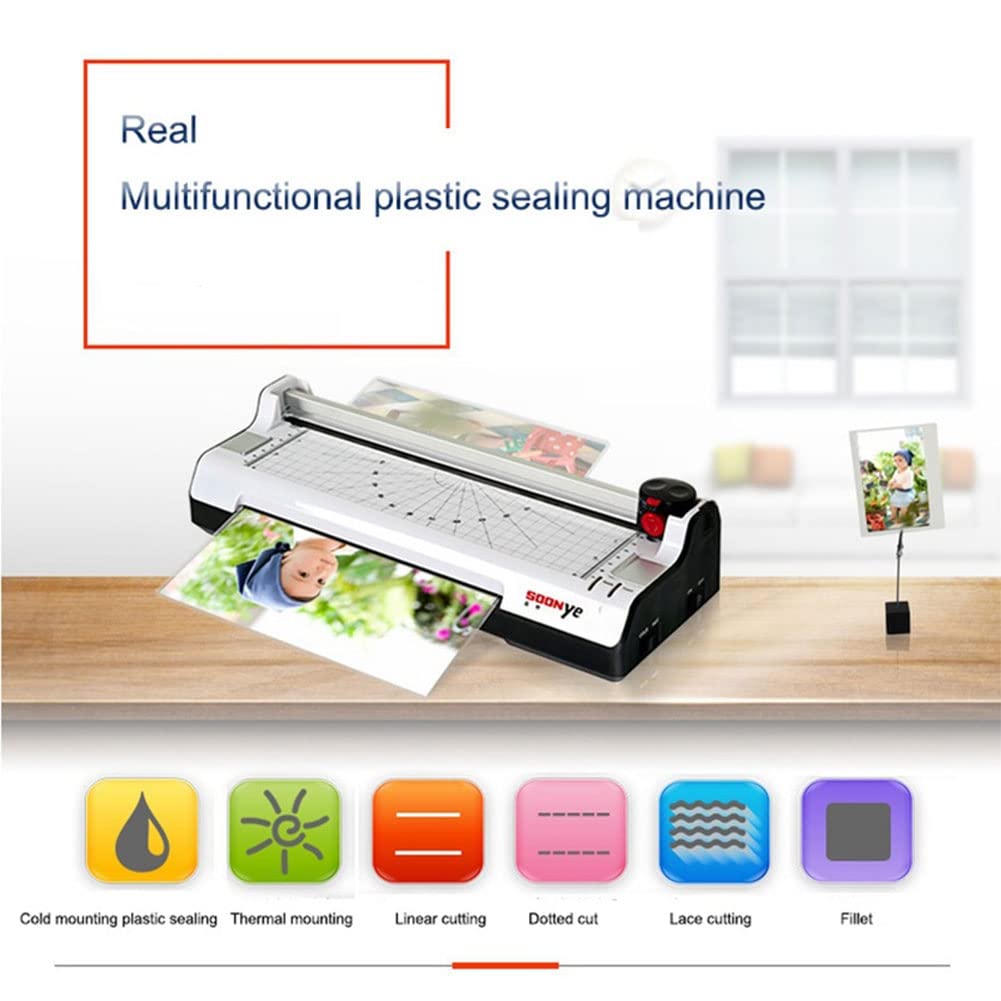 Macchina per la laminazione di foto per plastificatrice A4, set 6 in 1 di macchine per laminazione termica e a freddo con tagliacarte, arrotondatrice per angoli per ufficio scolastico domestico