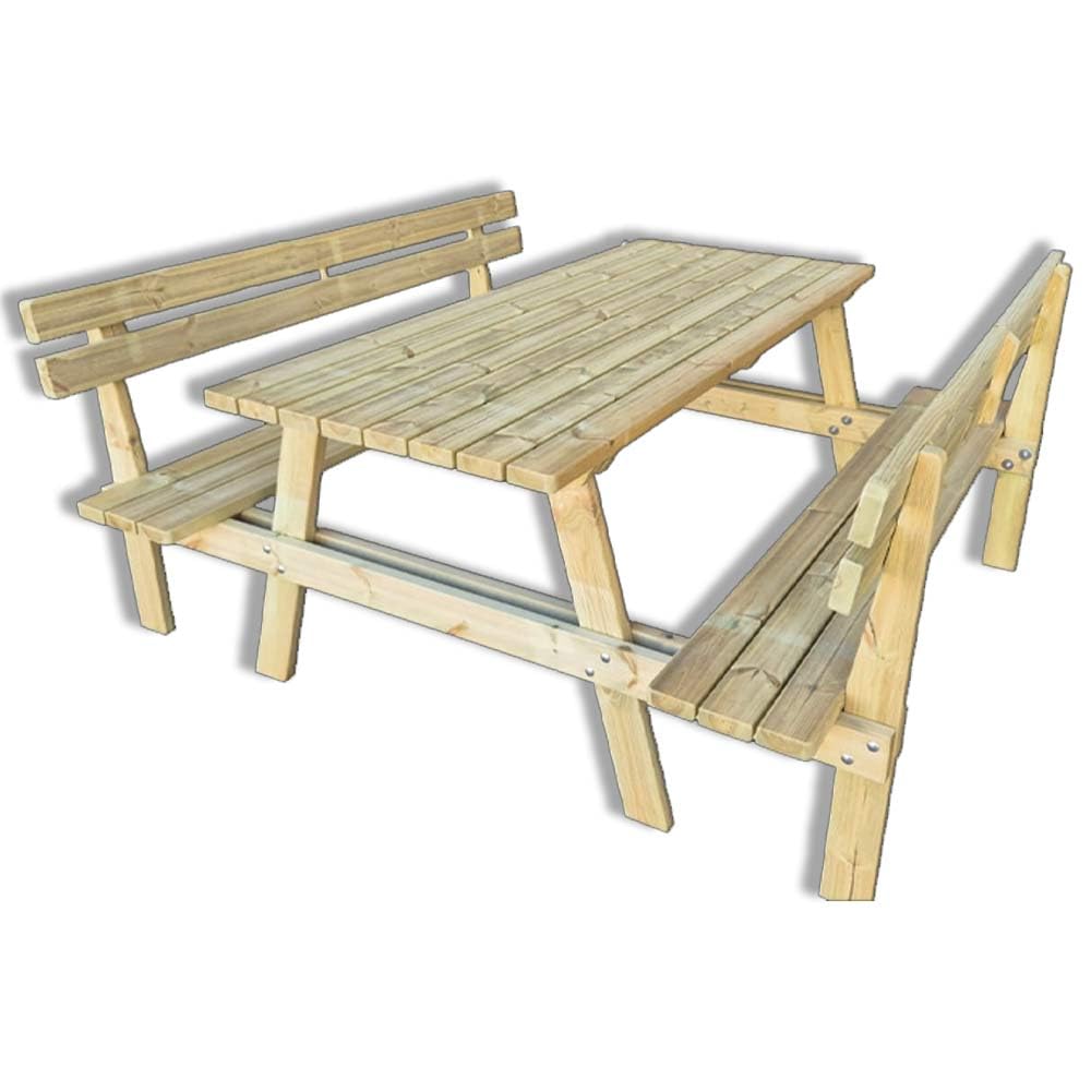 SUNWOOD Tavolo da picnic in legno 6 posti con panche integrate e schienale, 180x190x78h cm, in pino nordico impregnato