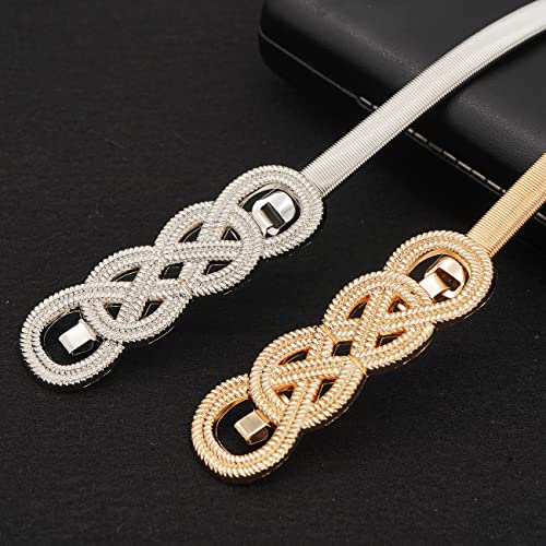 Glamorstar 2 Pieces Metal Stretch Elastic Waist Belt Skinny Thin Belt for Women Dress3