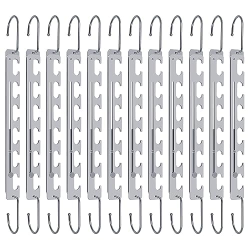 Sindax Retrattile Grucce Salvaspazio, 6 Fori Rregolabili a 9 Fori Gruccia Salvaspazio Appendiabiti Magici Metallo Acciaio Inox Antiscivolo Organizzatore di Armadi-12 Pezzi