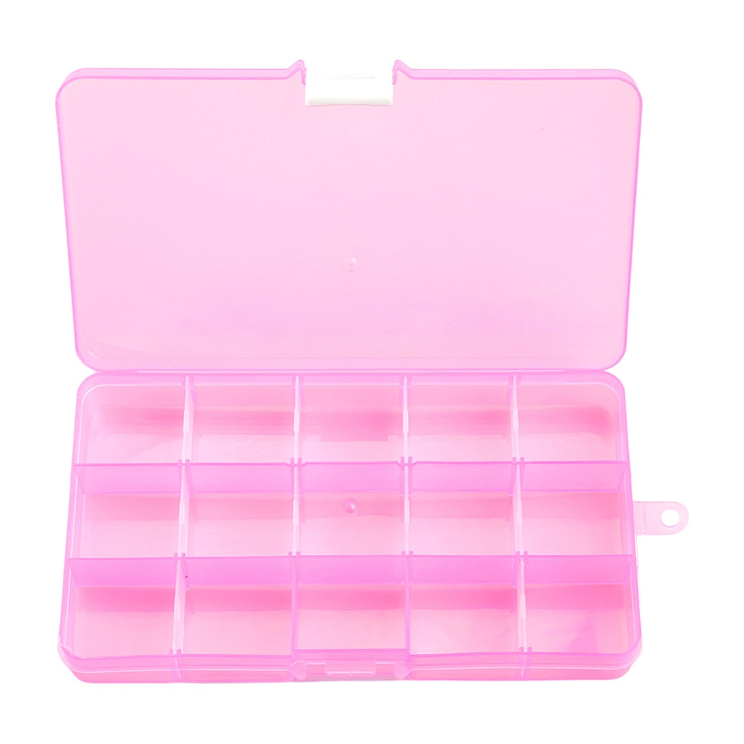 Gaomumu 15-Grid Pink Plastic Storage Box, Small Clear Containers, Removable Dividers Dustproof Organiser – for Screws, Beads, Jewelry & Small Components Organization