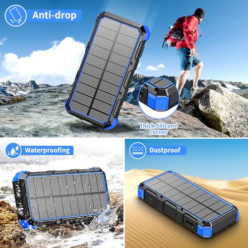 Image of Solar Charger Power Bank 49800mAh Wireless Charger QC 3.0 Fast Charging Power Bank 8 Outputs 4 Inputs Solar Portable Charger Compatible with All Mobile Devices,SOS /Strobe /Strong Flashlights (Blue)