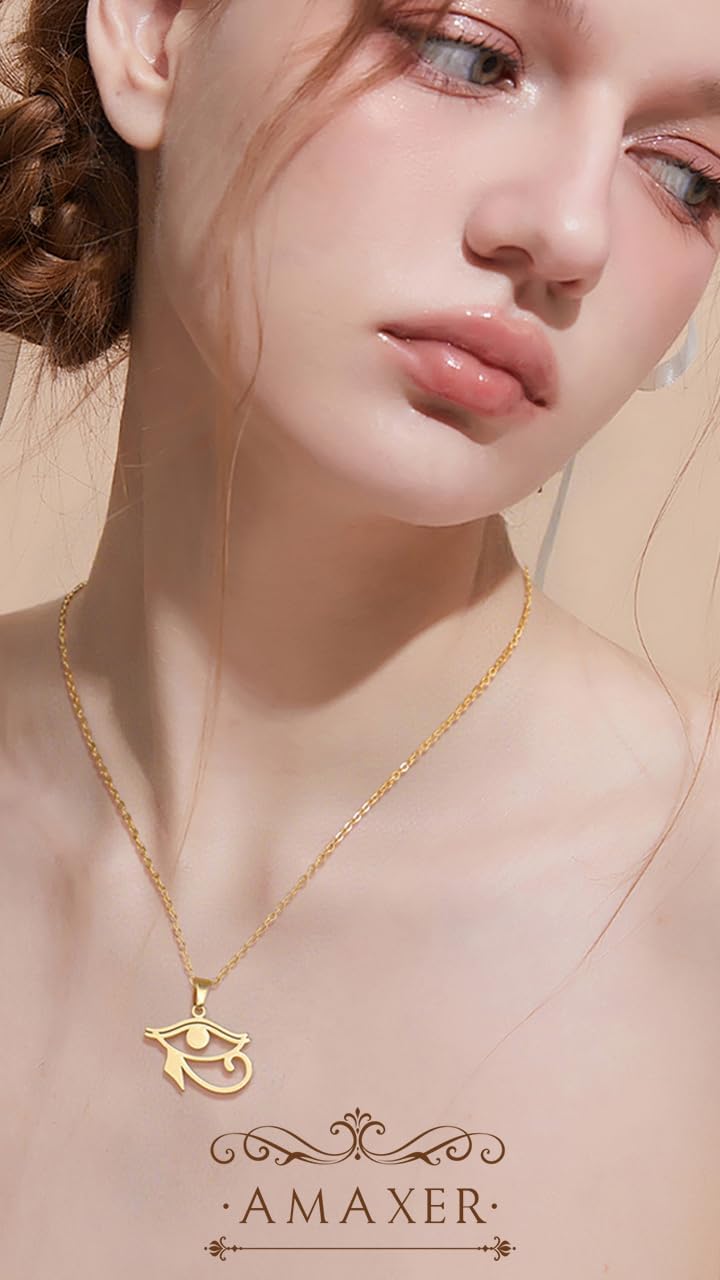 Amaxer Adjustable Horus Eye Pendant Necklace for Women Stainless Steel Protection Charm Egyptian Jewelry - Image 3
