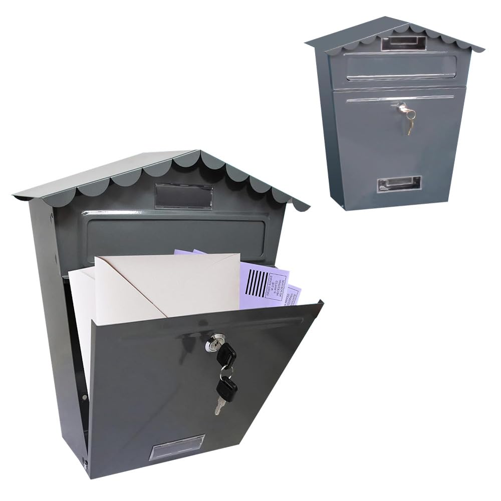 Steel Post Box Large Mailbox - Wall Mounted Parcel Delivery | Powder Coated - For Home Use & Outside on Sheds, Garages, Walls, Gates - Grey Mail Box with 2 Keys | Lockable Letter - Keep Your Mail Safe