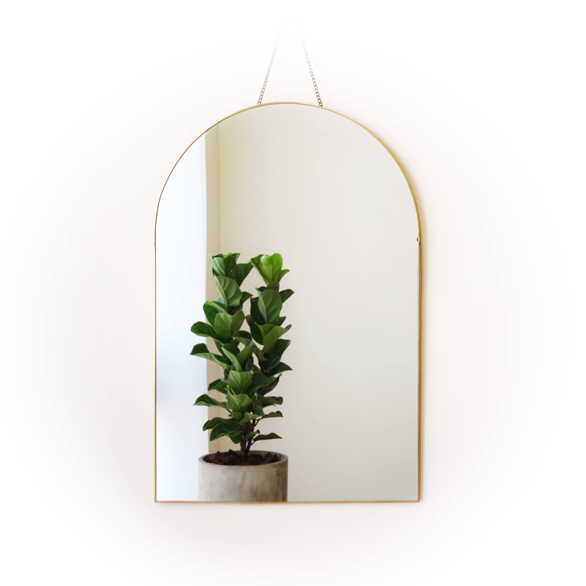 FONDAZZA Hanging Wall Mirror, Gold Brass Trim, 12.6 X 18.9 Inch Wall Art Decor for Living Room, Bathroom, Bedroom, Entry Way, Hallway, Vanity and Office, Arch Shape