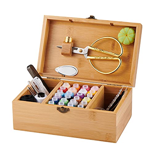 Nähkorb aus Bambusholz mit Fächern für Nähutensilien, 21,6 x 13 x 7,6 cm Cover