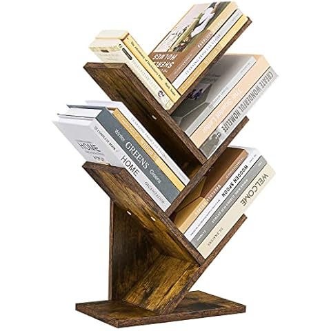 Hoctieon 4 Tier Tree Bookshelf, 4 Shelf Bookcase, Modern Book Storage, Free Standing Tree Bookcase, Utility Organizer Shelves for Home Office, Living Room, Bedroom, Rustic Brown Cover