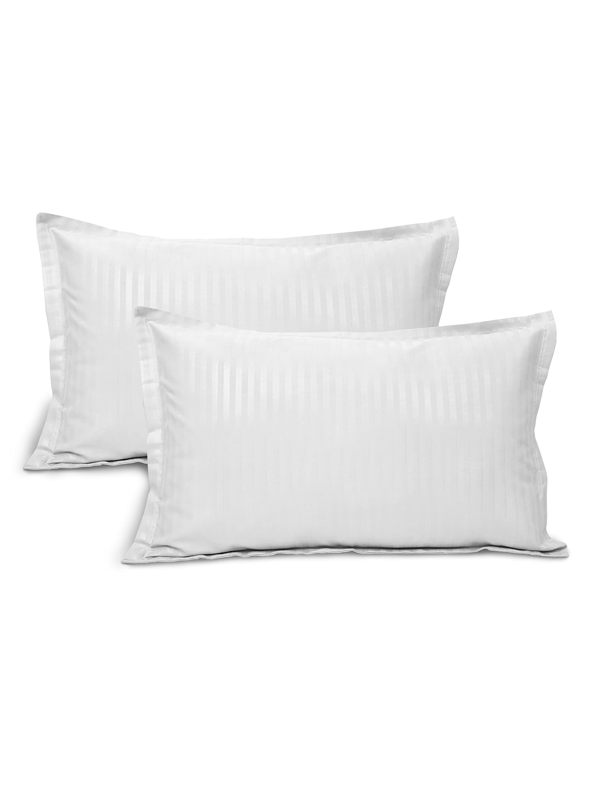 LINENWALAS Standard Size Stripe Pillowcases Set of 2-100% Organic Cotton Pillow cover Perfect For Hair and Skin, Soft and Cooling Pillow covers (50x75 cm, White)
