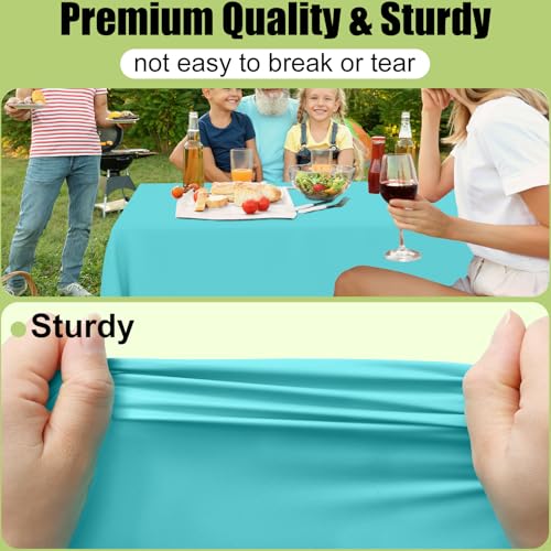 Image of Smiry Disposable Table Cloth - 6 Pack, 54 x 108 Inch Waterproof Rectangle Tablecloths for Parties, Decorative Plastic Table Cover, Leakproof & Sturdy, Teal