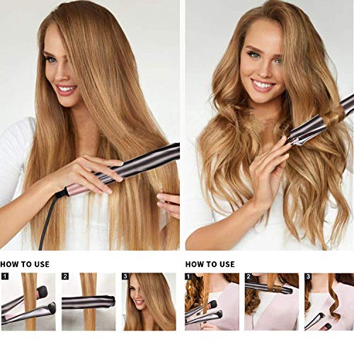 Hair straightener & Curler 2 in 1, Tourmaline Ceramic Twisted Straightening Flat Iron with Adjustable Temperature, LCD Display & Auto Shut-Off