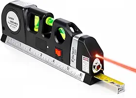 Nível a Laser 4 em 1 com Trena 2,5m, Régua e 3 Bolhas, Ferramenta de Medição Multifuncional para Construção e Instalação
