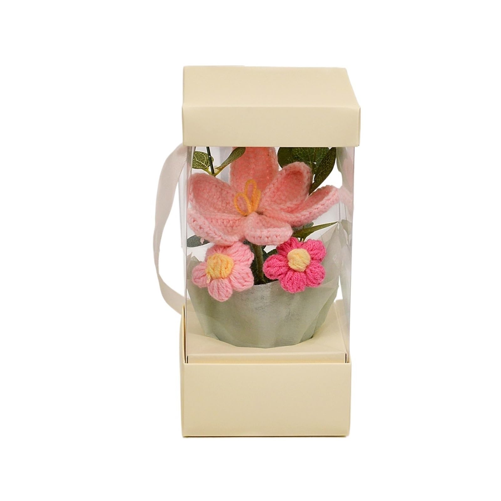 ZHSOAO Handmade Crochet Tulip Flower Bouquet In Gift Box, Knitted for Weddings Birthdays(Pink)