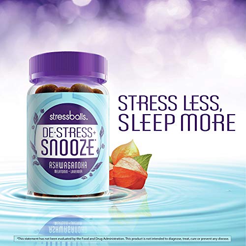 Stressballs, De-Stress + Snooze Ashwagandha Gummies With Melatonin And Lavender, 46 Gummies #TOP1