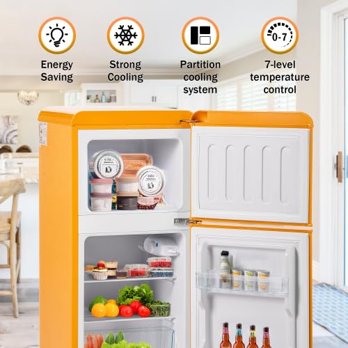 Mini frigo rétro 60 L avec congélateur 22 L, réfrigérateur combiné double porte, frigo de chambre pour bureau et cuisine, 88,8 x 45,5 x 42,5 cm, jaune
