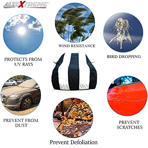 Image of Allextreme TTK5005 Car Body Cover Compatible with Tata Tigor Custom Fit Dustproof UV Heat Resistant Indoor Outdoor Body Protection (Navy Blue & White with Mirror)