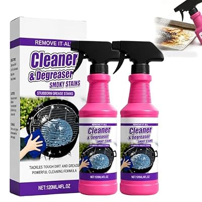 Cleaner&Degrcaser Smoky Stains,Fast-Acting Grill Cleaner Spray,120ml Fast Acting Grill Degreaser Spray for Outdoor Grills,Heavy Duty BBQ Degreaser for Burnt Food & Stubborn Grease. (2)