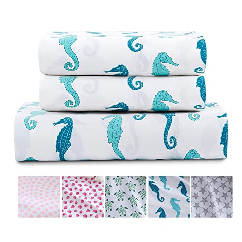 Vonty Kids Duvet Cover Twin Size, 3 Pieces Blue Seahorses Comforter Cover Set(Not Comforter), Washed Microfiber Duvet Cover Set - Breathable & Cute Quilt Cover With Zipper Closure And Corner Ties #TOP1