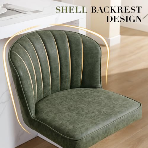 Image of EALSON Swivel Counter Height Bar Stools Set of 2 Modern Adjustable Bar Chairs with Back Leather Upholstered Barstools with Metal Base Comfortable Island Chairs for Kitchen Counter /Pub, Green