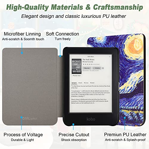 Image of DMLuna Case for Kobo Clara / Clara 2E 6 inch - Ultra Slim Lightweight Folio Premium PU Leather Protective Cover with Auto Sleep /Wake Function, Starry Night