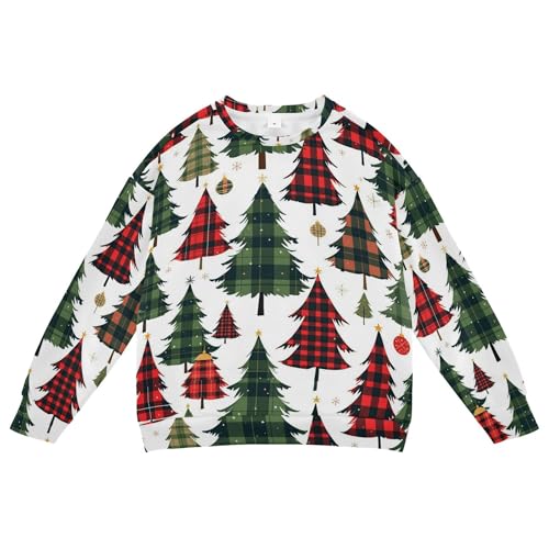 JUNZAN Buffalo Plaid Christmas Trees Big Boys Hoodie Sweatshirt Crewneck Sweatshirts for Boys Party 4T