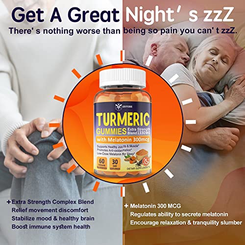 Turmeric Curcumin Gummies Low-Dose Melatonin 0.3Mg With Quercetin, Bromelain, Ginger & Black Pepper | Supports Comfort And Flexibility, Antioxidant & Health Immune - Vegan Gummies For Old, 120 Count #TOP3