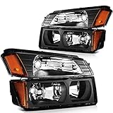 ROADFAR - Headlight Assembly For Chevrolet Chevy Avalanche 1500/2500 2002 2003 2004 2005 2006 (For Avalanche with Body Cladding Model only) A Pair Of Black Headlamp Driver/Passenger Side Replacement