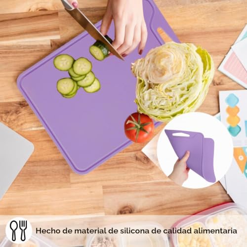 Tabla de cortar de silicona flexible: juego de 2 esteras de cocina multiusos lavables 4