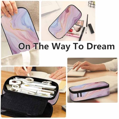 Image of Yekiua Marble Texture Pencil Case Abstract Colorful Mix Acrylic Paint Modern Alcohol Ink Translucent Big Capacity Pencil Pouch Office College Makeup Bag Pink