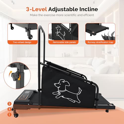 IHUESHO Dog Treadmill for Medium and Small Dogs - Quiet 1.5HP Motor Pet Running Machine with Remote Control & LED Display - Indoor Dog Exerciser with Side Protection Panels & Wheels - Thumbnail 6