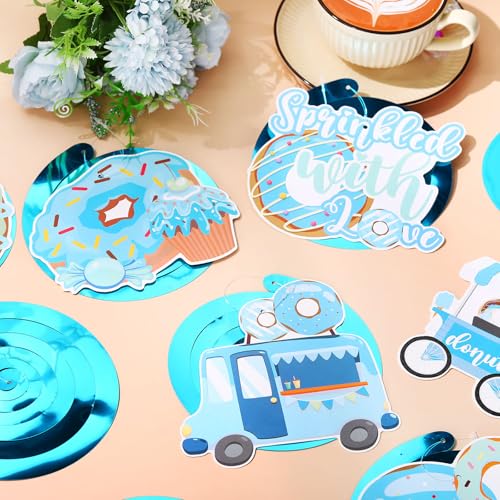 Image of 36 Pcs Baby Sprinkle Decorations for Boy Blue Donut Baby Shower Decorations Hanging Swirl for Boy Sprinkle Birthday Party Supplies