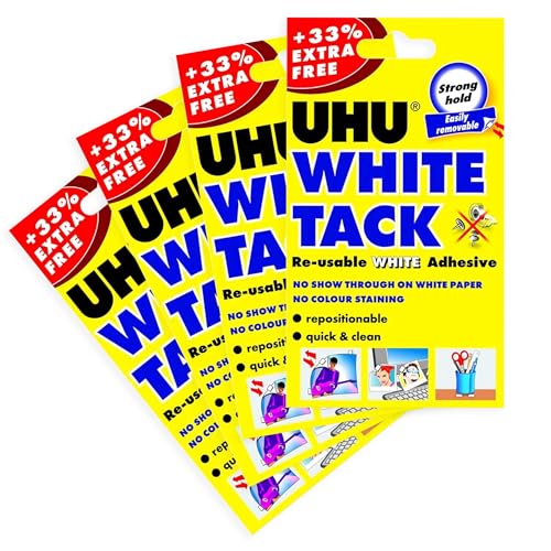 UHU White Tack - Sticky Reusable Adhesive Putty - Pack of 4