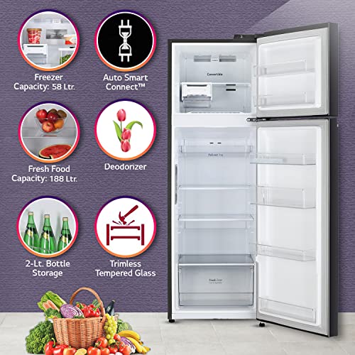 Image of LG 246 L 3 Star Smart Inverter Wi-Fi Frost-Free Double Door Refrigerator Appliance (‎GL-T262TESX, Ebony Sheen, Door Cooling+ & Convertible, Gross Volume -263L)