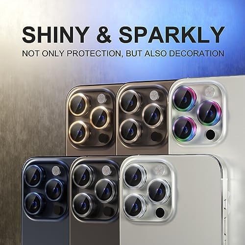 Image of Choiche Compatible for iPhone 15 Pro /iPhone 15 Pro Max Camera Lens Protector, 9H Tempered Glass Camera Cover Screen Protector Metal Ring Decoration Accessories (Black)