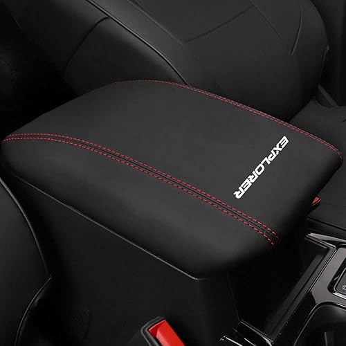 LEXLEY Armrest Box Cover Center Console Pad Waterproof Anti-Scratch Leather Protector Covers For Ford Explorer 2012-2019(Red Stitches)