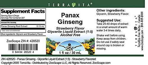 Miniatura 4 de Panax Ginseng - Extracto líquido de glicerita (15) - Sabor a fresa (1 fl oz, ZIN 428520)