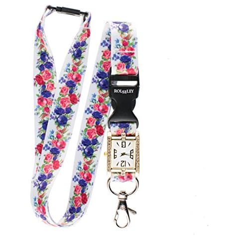 Floral/Roses White Lanyard Integrated Nurse FOB Watch Beautiful Neck Strap/Lanyard Watch Cover