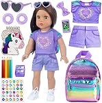 18 Inch Girl Doll Clothes and Accessories School Supplies Playset with Clothes,School Bags, Sunglasses, Pencils, Pencil Sharpener, Notebooks, Phone, Hair Clip, Stickers (No Doll)