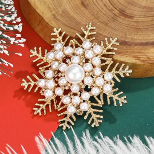 Image of Christmas Brooch Pins Crystal Christmas Tree Snowflake Jingle Bell Reindeer Enamel Brooches Holiday Party Gift for Women
