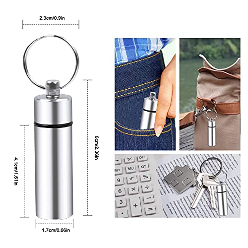 Jinlaili 6 stuks draagbare aluminium pillendoosjes, aluminium pillendoos, sleutelhanger, waterdicht, medicijnenpillendoos, capsulepillendoos, pillendoos, aluminium voor outdoor, sport, camping, - Afbeelding 3