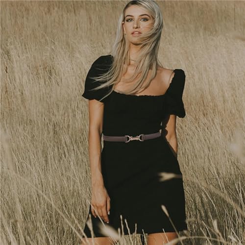 Decorative Belt Leather Women Waist Belt Thin Belt Decorative Buckle Belt Adjustable Belt for Suit Coat Dress for Country Concert Outfit(Black)3