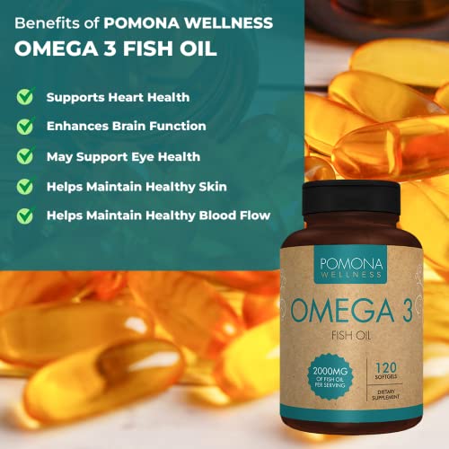 Pomona Wellness Fish Oil Supplement With Omega 3 Fatty Acids, Epa/Dha, Supports Cardiovascular Heart Health And Brain Nervous System Health, 120 Burpless Softgels #TOP3