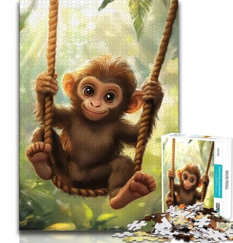 Rompecabezas para Adultos y Adolescentes de 1000 Piezas: Monito bebé, un desafío difícil para aliviar el estrés con póster a Juego y Hoja de Trivia (75x50cm)