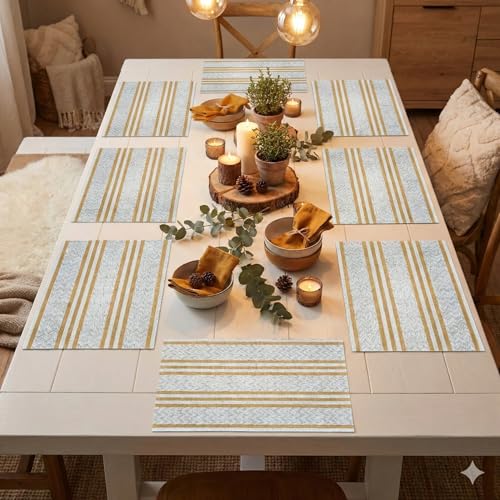 Image of YELONA Placemats for Dining Table - Heat Resistant, Non-Slip & Washable PVC Vinyl Table Mats - Set of 8, 45 x 30 cm (Ivory Beige)