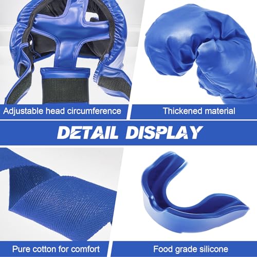 Image of Kanayu 14 Pcs Boxing Gloves and Headgear Set for Beginners Youth 16 Ounce Boxing Gloves Headgear Helmet Hand Wraps Mouth Guards Equipment for Beginners Training Equipment Gifts