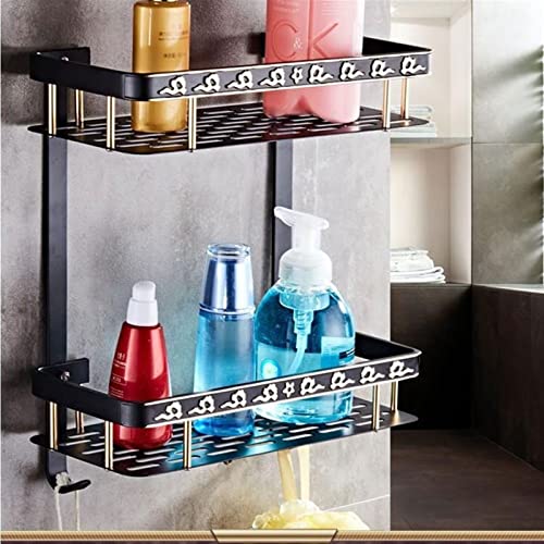 Estante de ducha de baño negro mate con soporte de pared 8