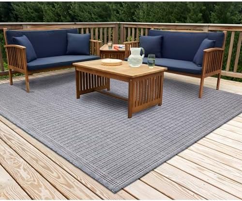 Liora Manne Malibu Indoor/Outdoor Power Loomed Synthetic Blend Low Profile Area Rug - Traditional Geometric Casual Accent (Simple Border Navy) (7'10" Square)