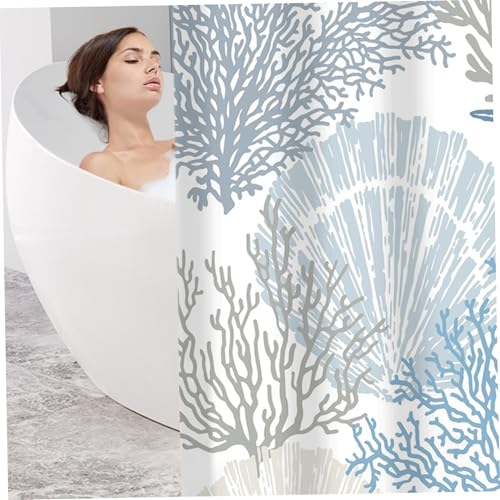 Rideau douche imperméable lavable machine bleu océan coquillages - 5