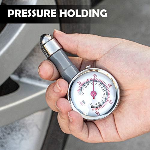 CZC AUTO Small Tyre Pressure Gauge 100 PSI (7 Bar) ANSI B40.1 Mechanical with Case for Car Van Bike Truck RV Motorcycle